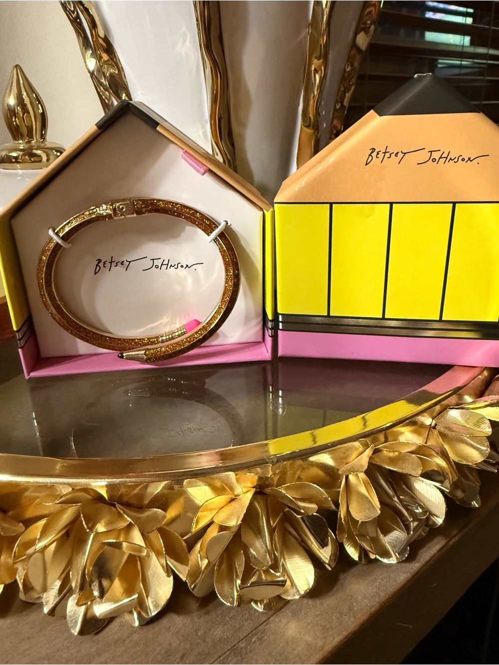 Betsey Johnson Gold Glitter Hinged Bangle Pencil ✏️ Bracelet
